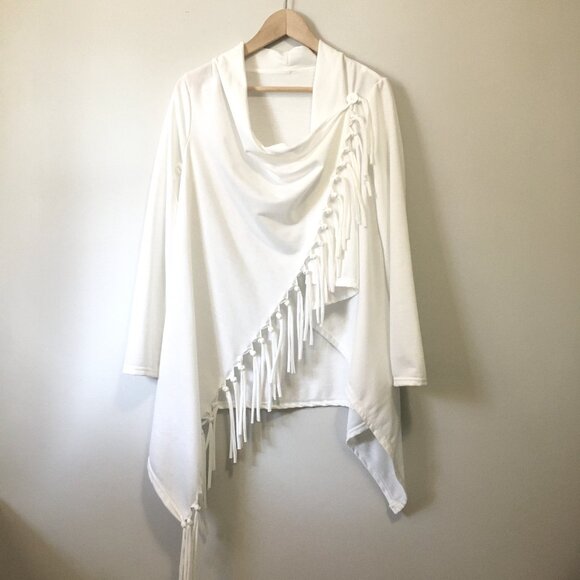 White Coastal Cowgirl Tassel Trimmed Cardigan Wrap - Picture 2 of 16
